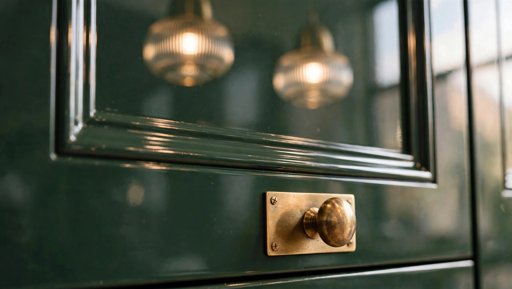 Deep green door in high-gloss finish
