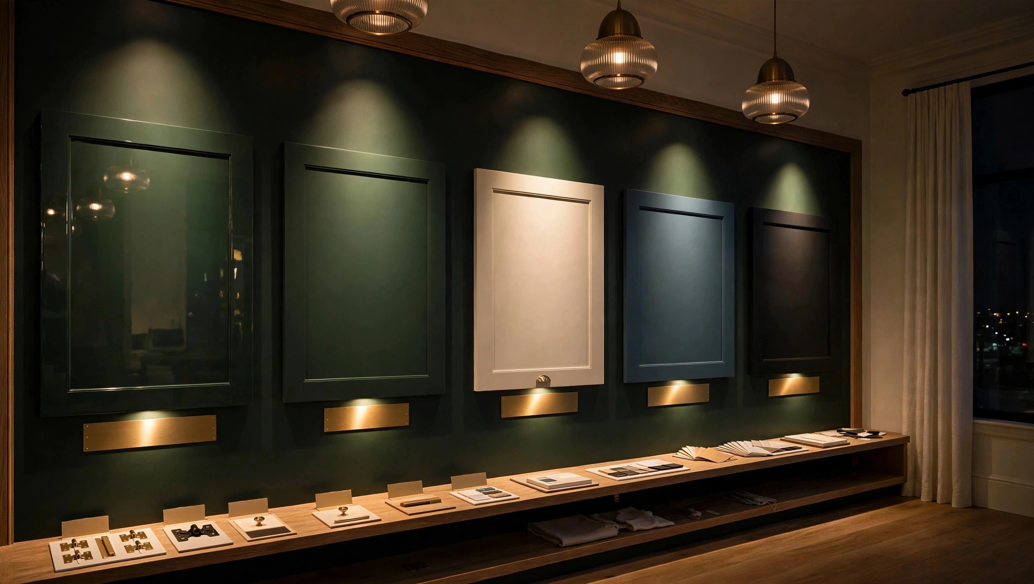Cabinet gallery with dramatic accent lighting